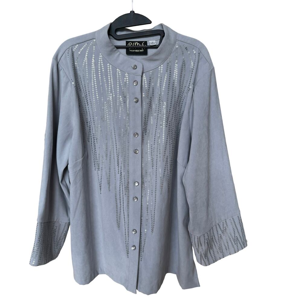 Bob‎ Macke Wearable Art Blazer Sequin Gray Moleskin Jacket Vintage
